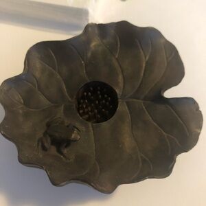 Ikebana Floral Frog Bowl  - Bronze-Tone Lotus Leaf
